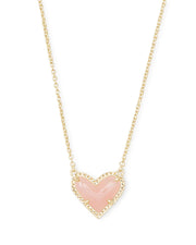 Kendra Scott Ari Heart Gold Pendant Necklace in Rose Quartz