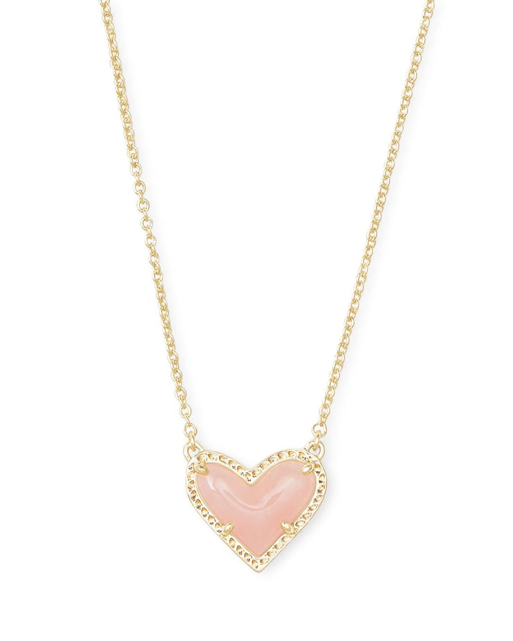 Kendra Scott Ari Heart Gold Pendant Necklace in Rose Quartz