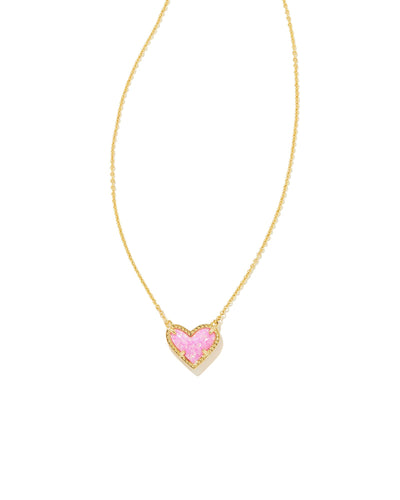 Kendra Scott Ari Heart Gold Necklace in Pink Kyocera Opal