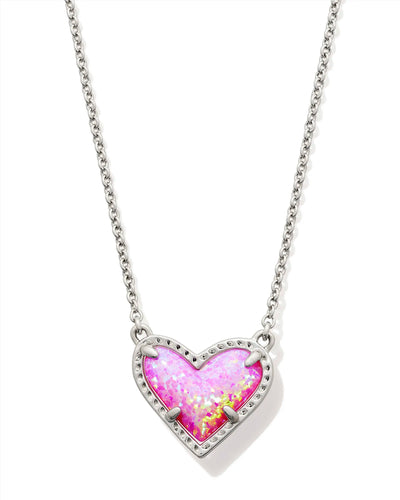 Kendra Scott Ari Heart Silver Short Pendant Necklace in Bubblegum Pink Kyocera Opal