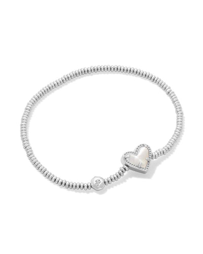 Ari Heart Silver Stretch Bracelet in Ivory Mother of Pearl