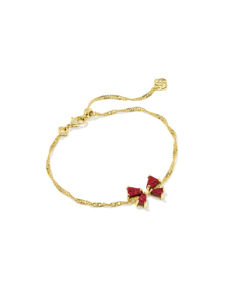 Kendra Scott Blair Gold Bow Delicate Chain Bracelet in Bright Red Drusy