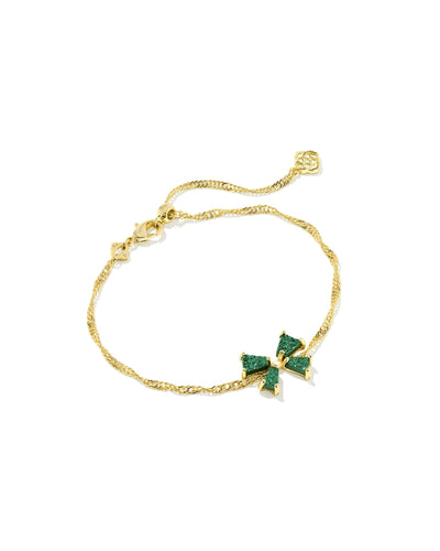 Kendra Scott Blair Gold Bow Delicate Chain Bracelet in Emerald Drusy