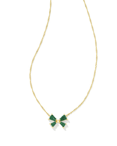 Kendra Scott Blair Gold Bow Short Pendant Necklace in Emerald Drusy