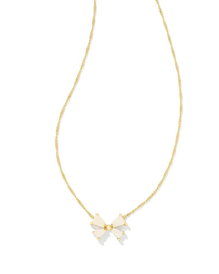 Kendra Scott Blair Gold Bow Short Pendant Necklace in Iridescent Drusy