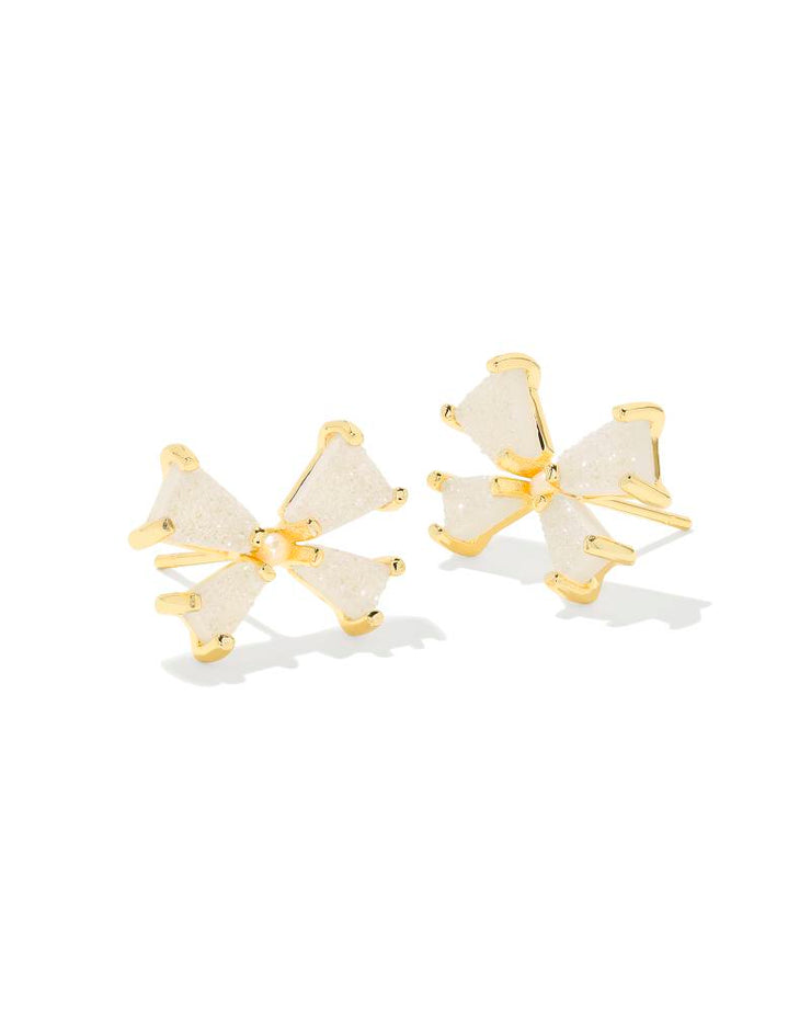 Kendra Scott Blair Gold Bow Stud Earrings in Iridescent Drusy