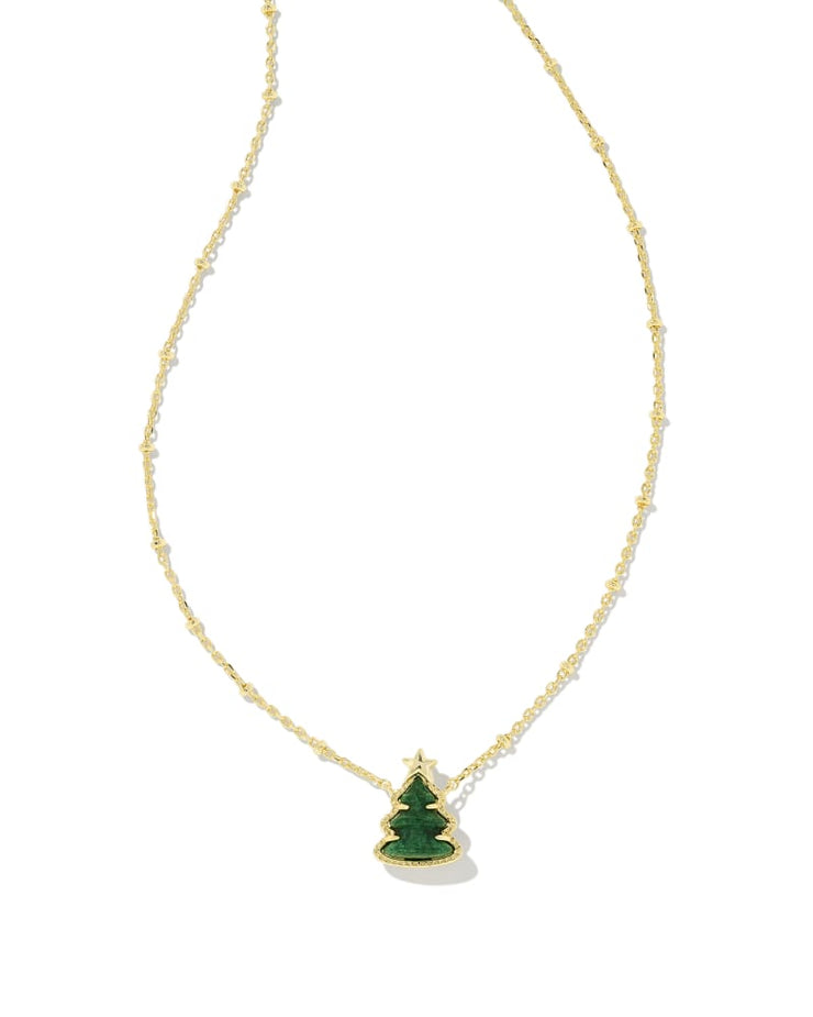 Kendra Scott Holiday Tree Gold Short Pendant Necklace in Green Quartzite