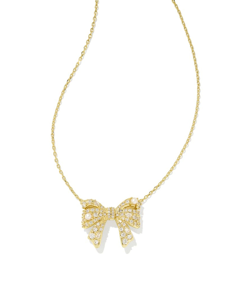 Kendra Scott Krista Gold Bow Short Pendant Necklace in White Mix