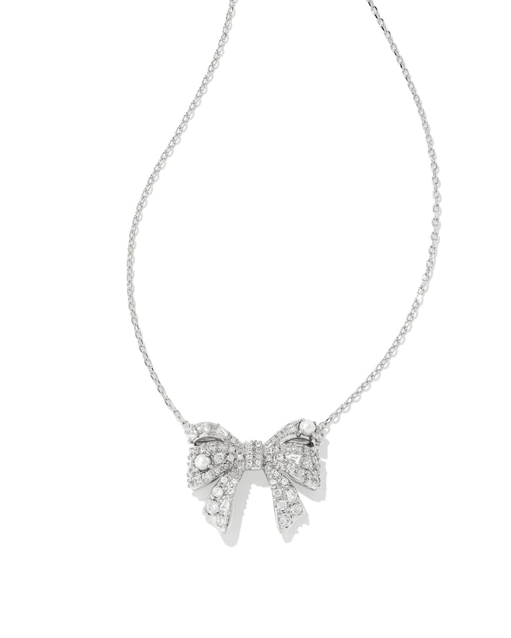 Kendra Scott Krista Silver Bow Short Pendant Necklace in White Mix