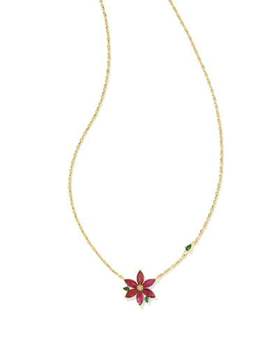 Kendra Scott Poinsettia Gold Short Pendant Necklace in Red Mix