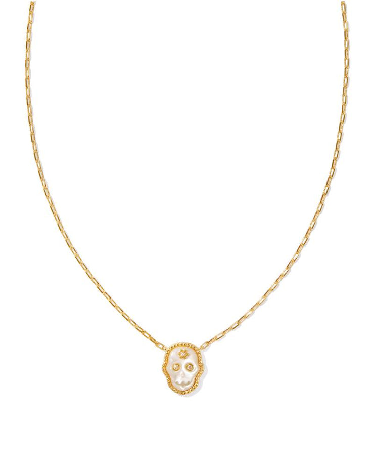 Kendra Scott Skull Necklace in Ivory Mother of Pearl