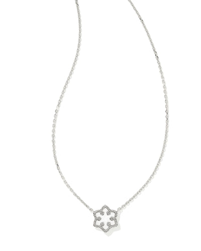 Kendra Scott Snowflake Silver Short Pendant Necklace in White Kyocera Opal