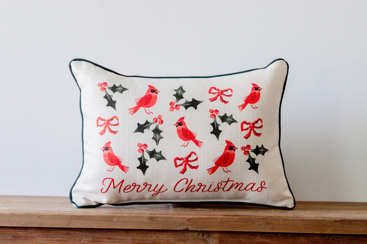 Cardinals & Bows Christmas Pillow