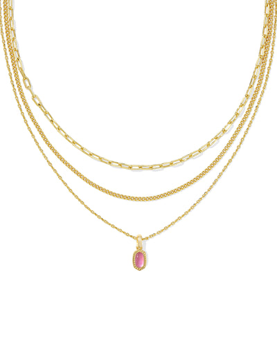 Kendra Scott Mini Elisa Gold Triple Strand Necklace in Azalea Illusion