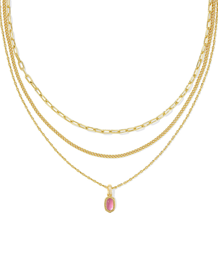 Kendra Scott Mini Elisa Gold Triple Strand Necklace in Azalea Illusion