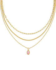 Kendra Scott Mini Elisa Gold Triple Strand Necklace in Carnation Kyocera Opal