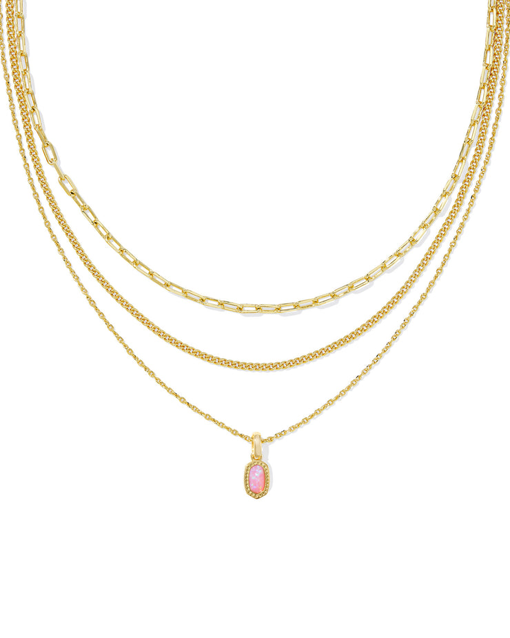 Kendra Scott Mini Elisa Gold Triple Strand Necklace in Carnation Kyocera Opal