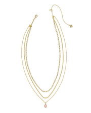 Kendra Scott Mini Elisa Gold Triple Strand Necklace in Carnation Kyocera Opal