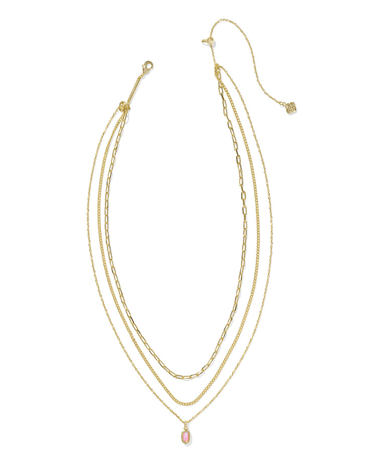 Kendra Scott Mini Elisa Gold Triple Strand Necklace in Carnation Kyocera Opal