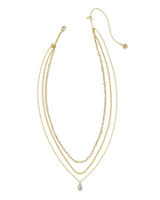 Kendra Scott Mini Elisa Gold Triple Strand Necklace in Light Teal Kyocera Opal