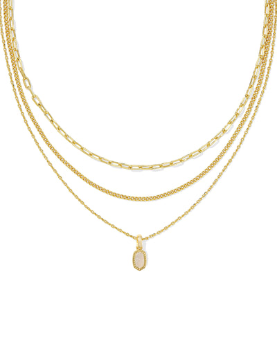 Kendra Scott Mini Elisa Gold Triple Strand Necklace in Iridescent Drusy