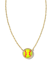 Kendra Scott Softball Short Pendant Necklace in Gold Chartreuse Magnesite