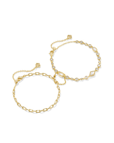 Kendra Scott Mini Elisa and Abbie Set of 2 Delicate Chain Bracelets in Gold White Mix