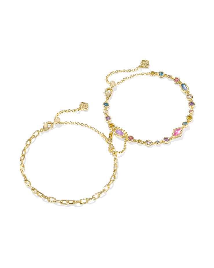 Kendra Scott Mini Elisa and Abbie Set of 2 Delicate Chain Bracelets in Gold Multi Mix