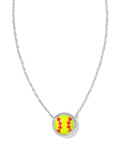 Kendra Scott Softball Short Pendant Necklace in Silver Chartreuse Magnesite