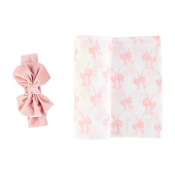 Baby Bow Swaddle & Headband Set