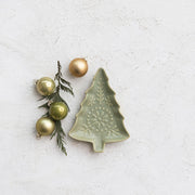 Matte Green Tree Shaped Stoneware Petite Plate