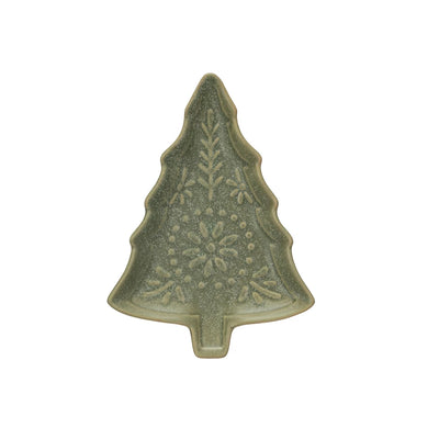 Matte Green Tree Shaped Stoneware Petite Plate