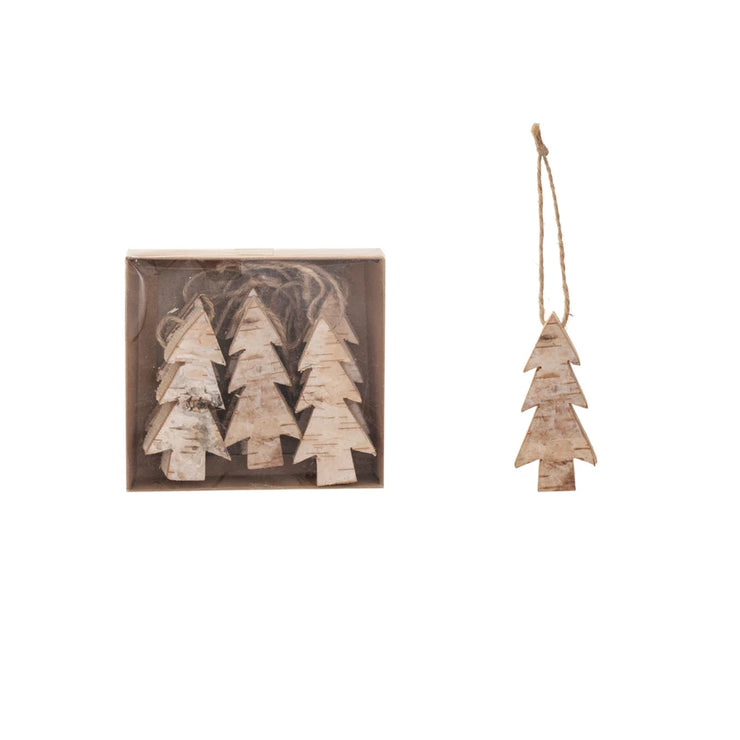 Birch Bark Tree Ornament Set