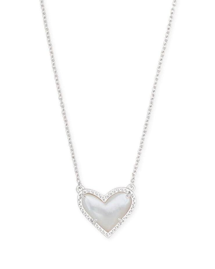 Kendra Scott Ari Heart Silver Pendant Necklace in Ivory Mother of Pearl