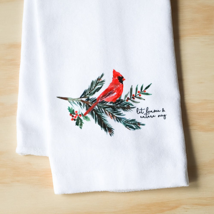 Cardinal on Branch Tea Towel